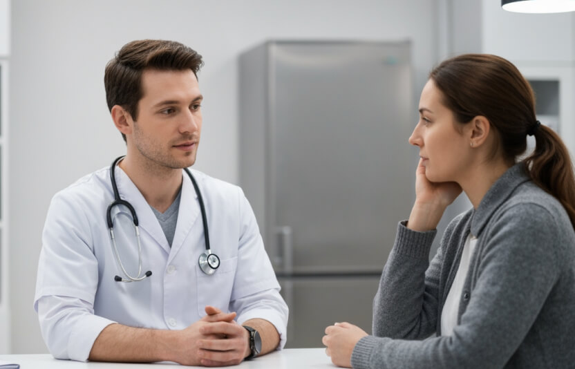 Ветврач консультирует владельца 